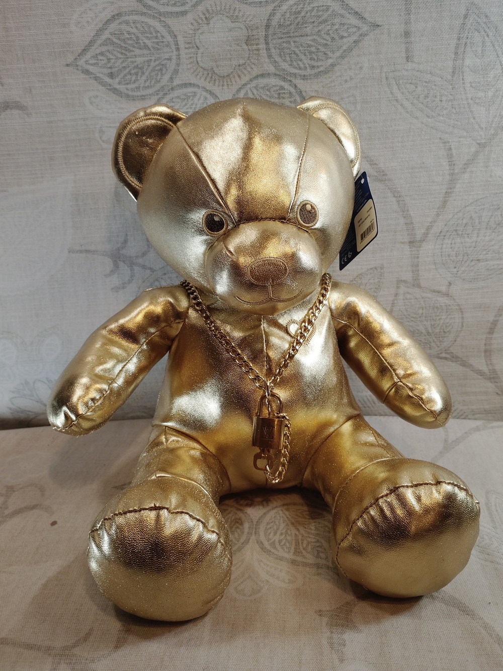 Metallic Gold Teddy Bear Plush w/Louis Vuitton Lock And Key #310